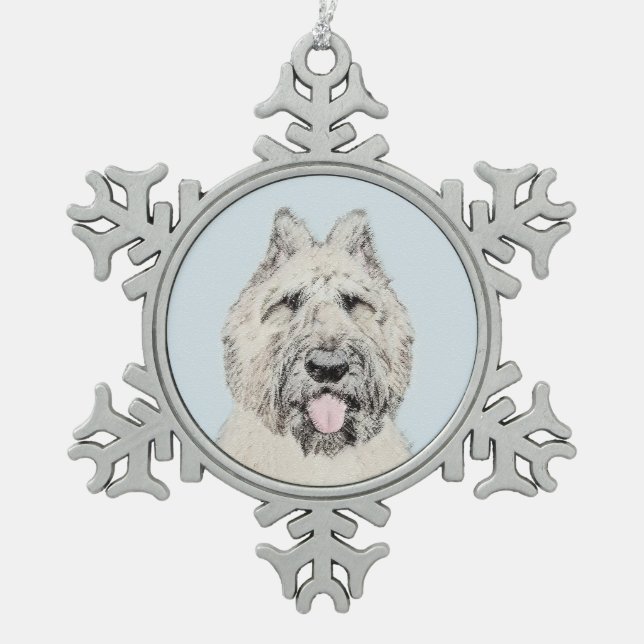 Bouvier des Flandres Painting - Original Dog Art Schneeflocken Zinn-Ornament (Vorderseite)