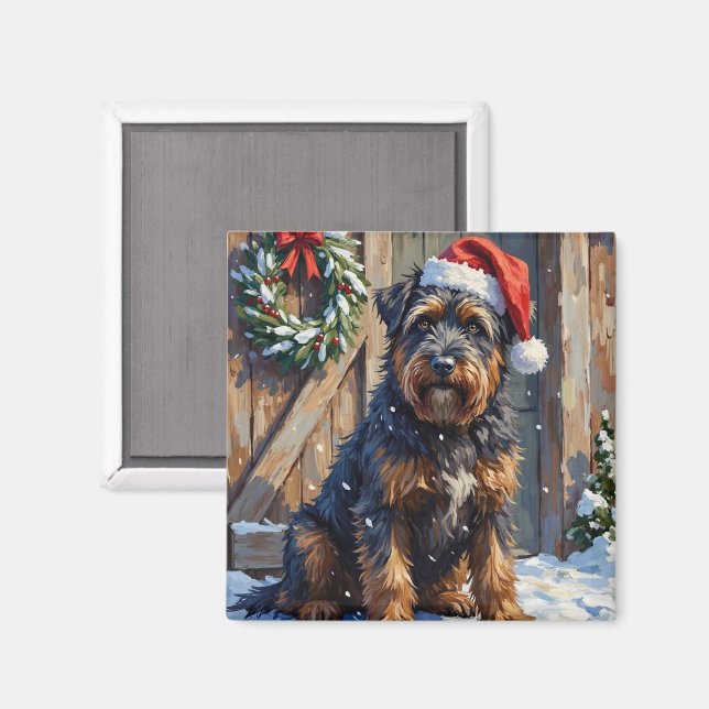 Bouvier des Flandres Snowy Farm Christmas Magnet (Vorderseite/Rückseite)