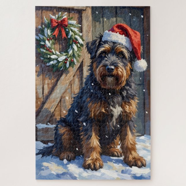 Bouvier des Flandres Snowy Farm Christmas Puzzle (Vertikal)