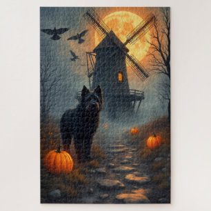 Bouvier des Flandres Spukmühle Halloween  Puzzle