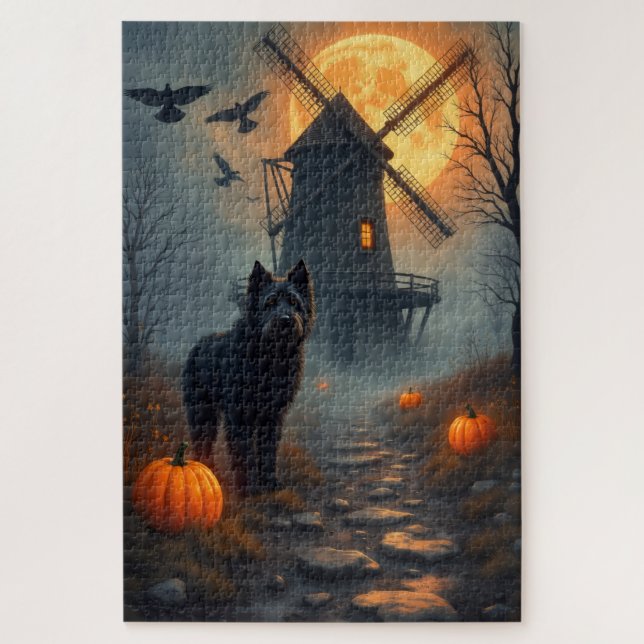 Bouvier des Flandres Spukmühle Halloween  Puzzle (Vertikal)