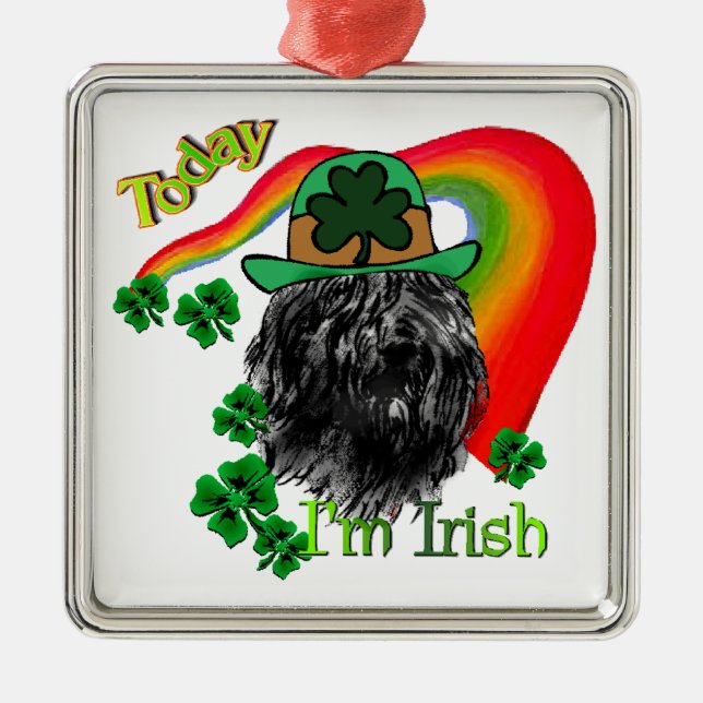 Bouvier des Flandres St Patricks Silbernes Ornament (Vorne)