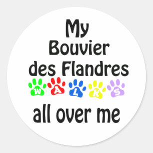 Bouvier des Flandres Walks Design Runder Aufkleber