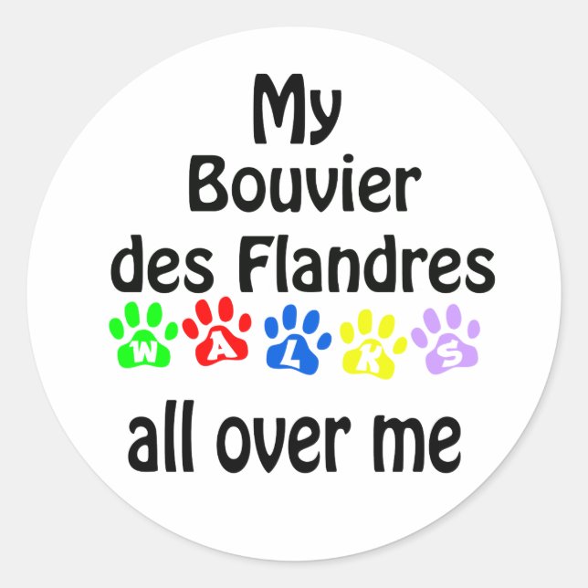 Bouvier des Flandres Walks Design Runder Aufkleber (Vorderseite)