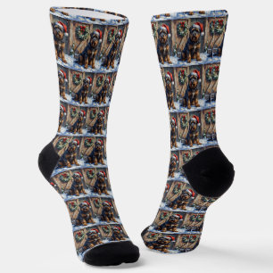 Bouvier des Flandres Weihnachten auf dem schneebed Socken