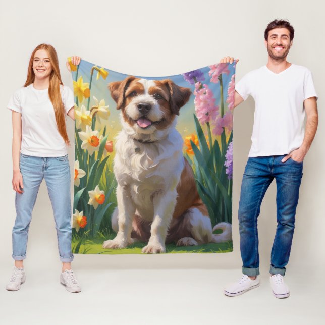 Bouviers Des Flandres Dog Frühlingsblumen Malerei Fleecedecke (Beispiel)
