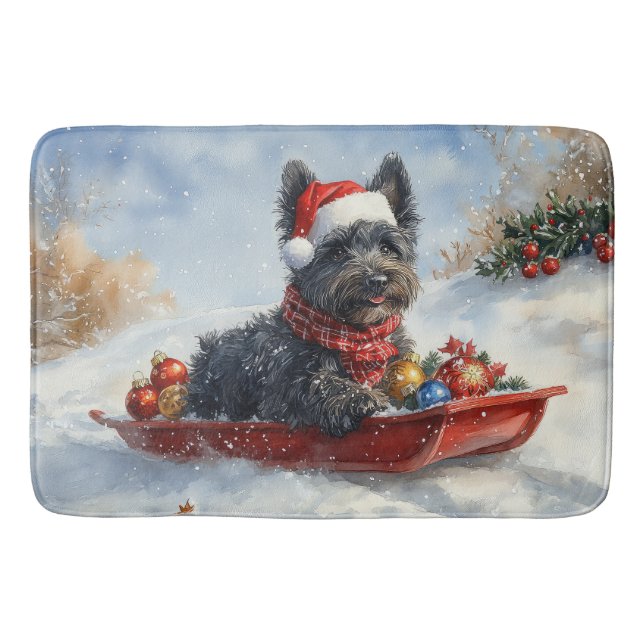 Bouviers Des Flandres Dog in Sledge Weihnachten Badematte (Vorderseite)