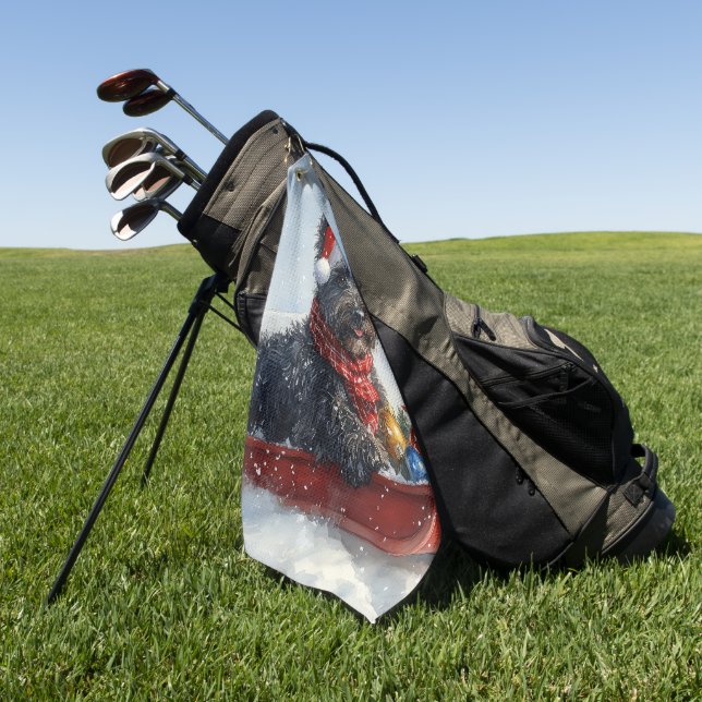 Bouviers Des Flandres Dog in Sledge Weihnachten Golfhandtuch (Gras)