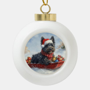 Bouviers Des Flandres Dog in Sledge Weihnachten Keramik Kugel-Ornament