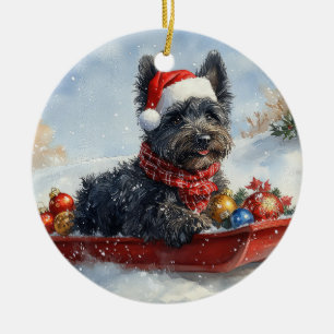 Bouviers Des Flandres Dog in Sledge Weihnachten Keramik Ornament
