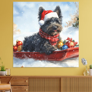 Bouviers Des Flandres Dog in Sledge Weihnachten Leinwanddruck
