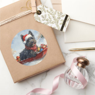 Bouviers Des Flandres Dog in Sledge Weihnachten Runder Aufkleber