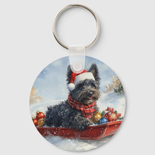 Bouviers Des Flandres Dog in Sledge Weihnachten Schlüsselanhänger