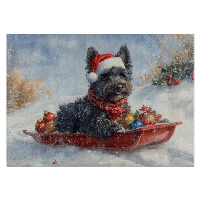 Bouviers Des Flandres Dog in Sledge Weihnachten Schneidebrett (Vorderseite)