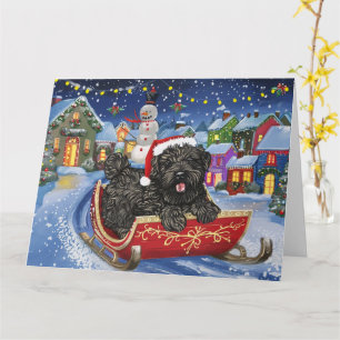 Bouviers Des Flandres Dog Sleigh Schnee Weihnachte Karte