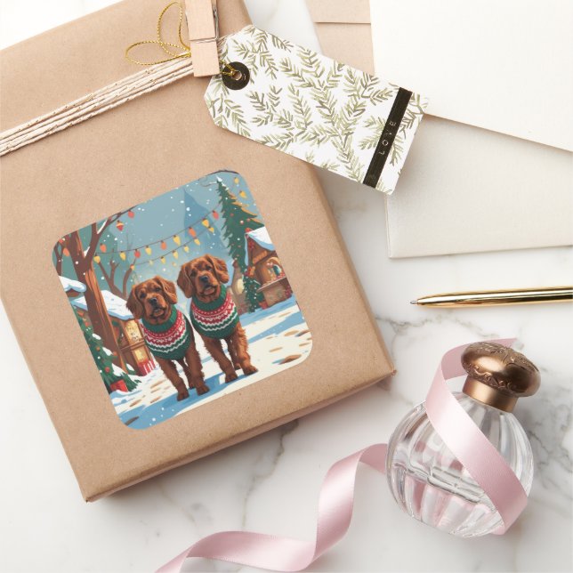 Bouviers des Flandres Dogs Christmas Snow Holiday  Quadratischer Aufkleber (Schenken)