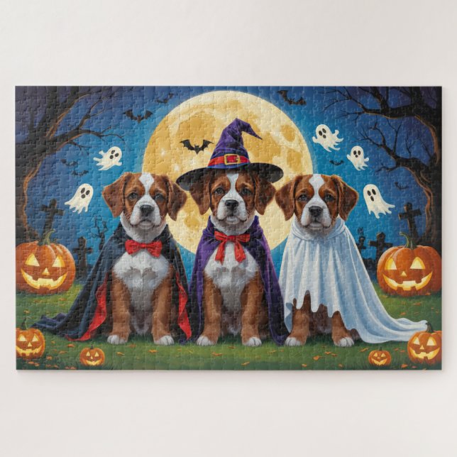 Bouviers Des Flandres Dogs Pumpkin Halloween Funny Puzzle (Horizontal)