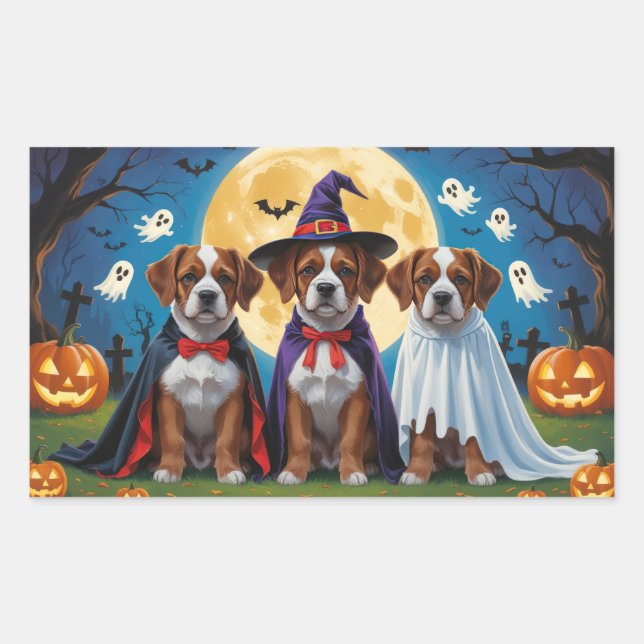 Bouviers Des Flandres Dogs Pumpkin Halloween Funny Rechteckiger Aufkleber (Vorderseite)