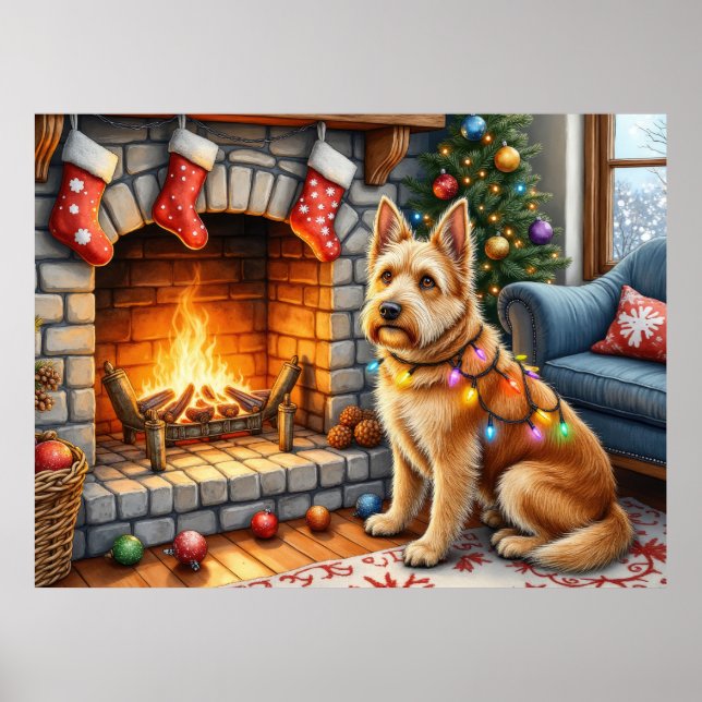 Bouviers des Flandres Fireplace Christmas Lights Poster (Vorne)