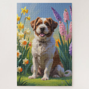 Bouviers Des Flandres Hund Frühlingsblumen Malerei Puzzle