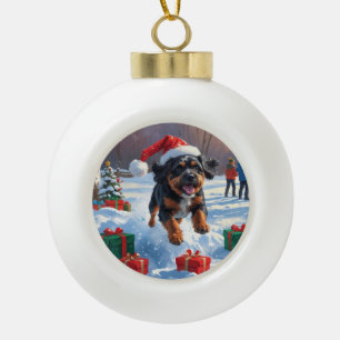 Bouviers des Flandres Weihnachtliche Schneeszene Keramik Kugel-Ornament