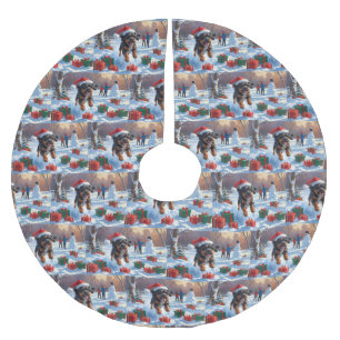 Bouviers des Flandres Weihnachtliche Schneeszene Polyester Weihnachtsbaumdecke