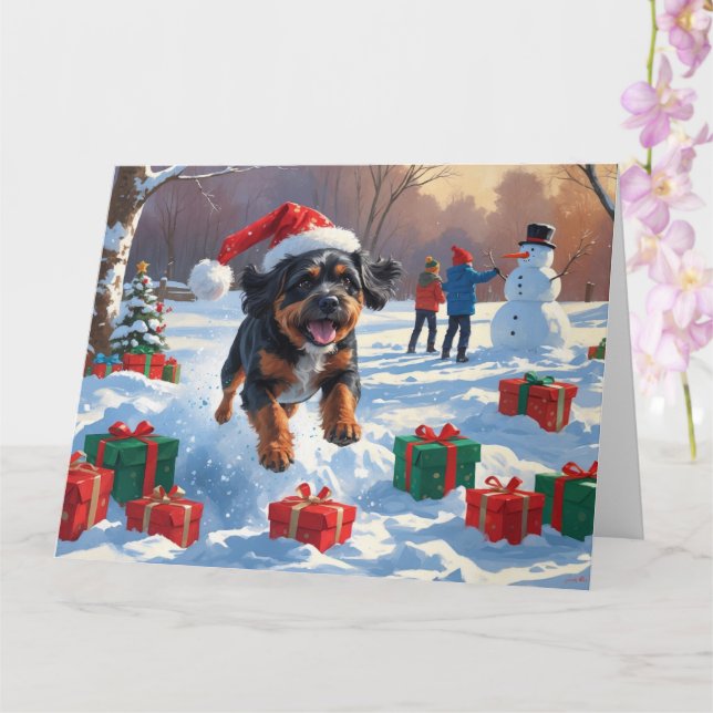 Bouviers des Flandres Weihnachtsfest Schneeszene Karte (Orchidee)