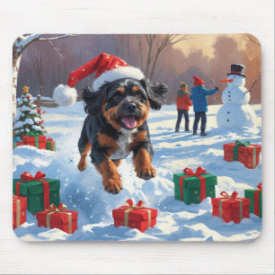 Bouviers des Flandres Weihnachtsfest Schneeszene Mousepad