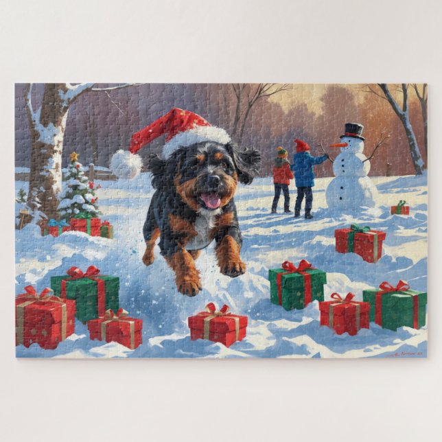 Bouviers des Flandres Weihnachtsfest Schneeszene Puzzle (Horizontal)