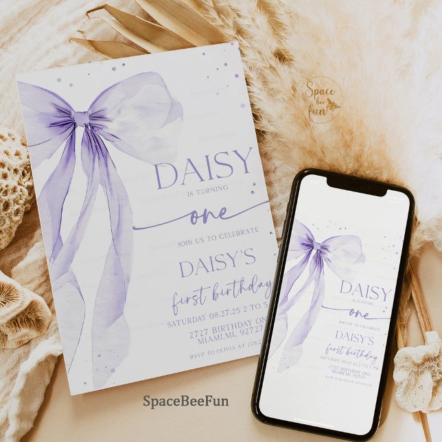 Bow 1. Geburtstag Coquette Einladung (1st Birthday Invitation, Bow Invitation, Coquette Style, Elegant Birthday Invite, Customizable Invit)