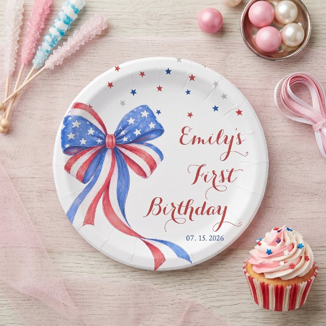 Bow American 4. Juli Geburtstag Papier Teller (Von Creator hochgeladen)