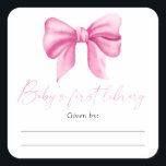 Bow - Baby Shower Buchzeichen, Babybücher Quadratischer Aufkleber<br><div class="desc">Pink Watercolor Bow Girl Baby Dusche. Einfache und elegante Babydusche im Bugdesign.</div>