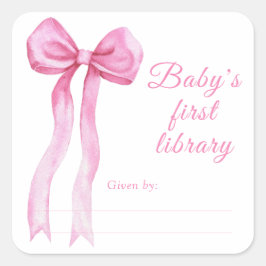 Bow - Baby Shower Buchzeichen, Babybücher Quadratischer Aufkleber