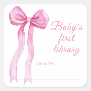 Bow - Baby Shower Buchzeichen, Babybücher Quadratischer Aufkleber