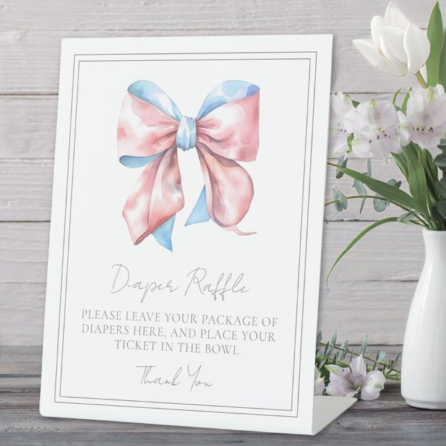 Bow Baby Shower Enclosure Card Diaper Raffel Sockelschild (Bow Baby Shower Enclosure Card Diaper Raffle Pedestal Sign)