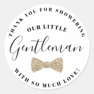Bow Baby Shower Stickers, Imitate Gold Glitzer Runder Aufkleber