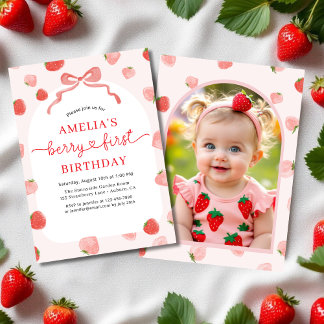 Bow Berry 1. Geburtstag Foto Red Girl's Einladung