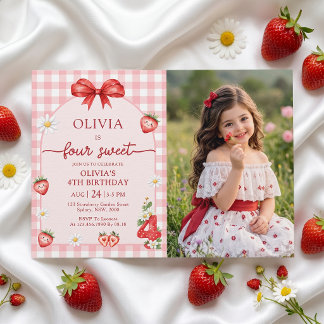 Bow Berry Four Süßes Mädchen 4. Geburtstagseinladu Einladung