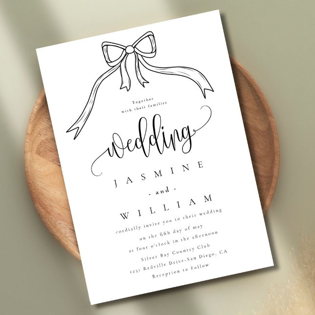 Bow Black and White Wedding Einladung (Von Creator hochgeladen)