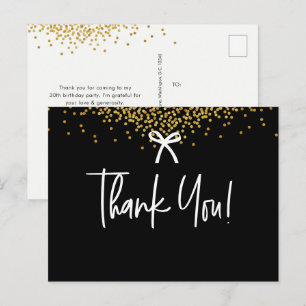 Bow Black Gold Konfetti 30. Geburtstag Danke  Postkarte