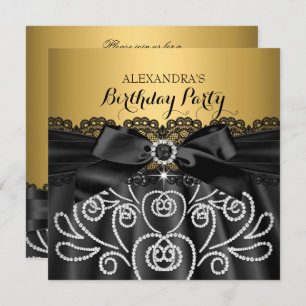 Bow Black Lace Gold Imitate Diamond Birthday Party Einladung
