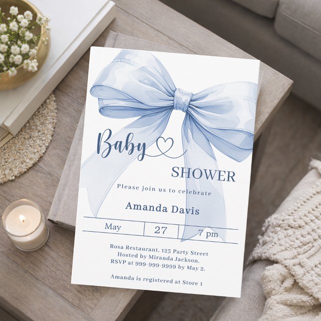 Bow blue boy Baby Shower Einladung (Von Creator hochgeladen)