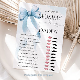 Bow Blue Mommy oder Daddy Baby Shower Game Card