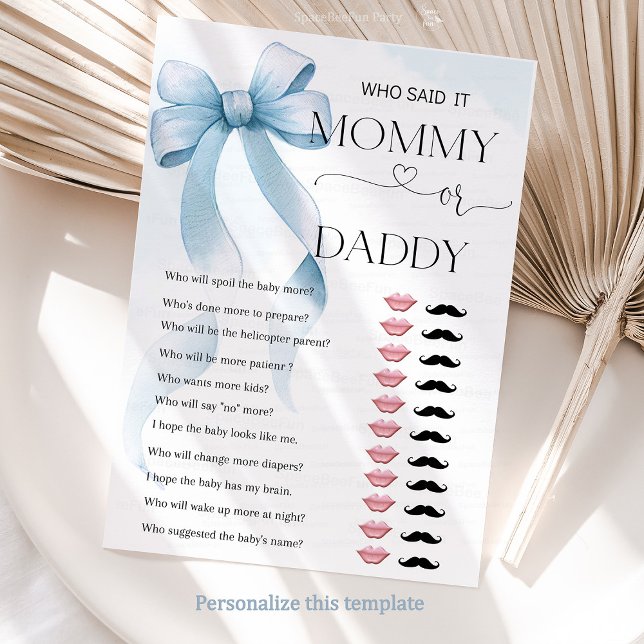 Bow Blue Mommy oder Daddy Baby Shower Game Card (Bow Blue Mommy or Daddy Baby Shower Game Card)