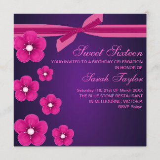 Bow/Blume 16 . Geburtstag PurpleGeburtstag Einladu Einladung