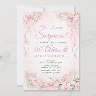 Bow Blush Rosa Florale Sorpresa 60 Jahre Geburtsta Einladung