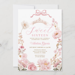 Bow Blush Rose Prinzessin Sweet Sixteen Geburtstag Einladung