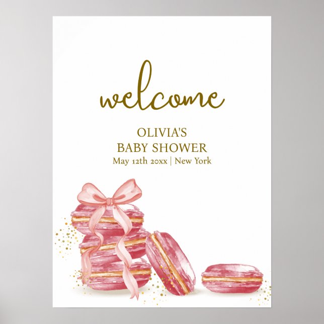 Bow Bonjour Bébé Macarons Babydusche Willkommen Poster (Vorne)