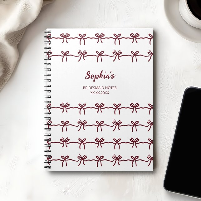 Bow Bridesmaid Modern Burgund Drehbuch Datum Notizblock (Bow Bridesmaid Modern Burgundy Script Name Date Notebook)