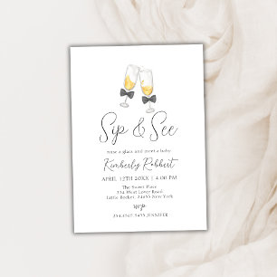 Bow Champagne Glass Sip & See Baby Dusche Einladung